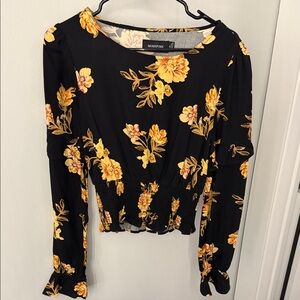 MINKPINK Black and Yellow Floral Blouse